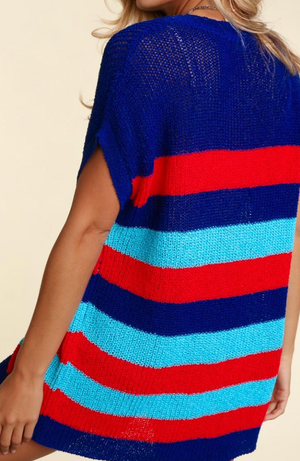 Multi Color Stripe Sweater - Red/Blue