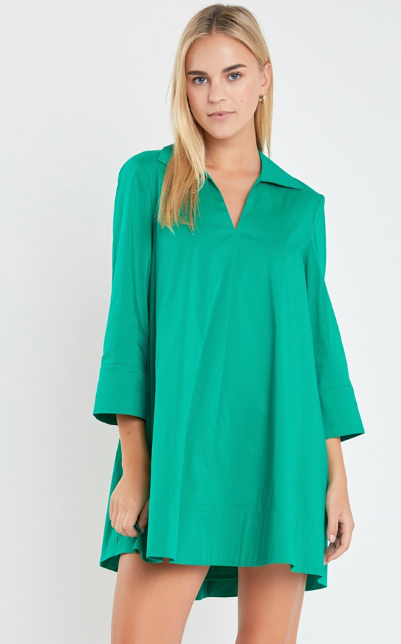 A-Line Collar Dress - Green