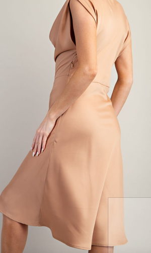 Fluid Neckline Dress - Taupe