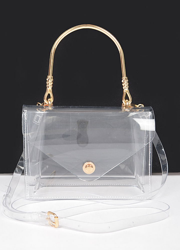 Clear Metal Handle Flap Clutch