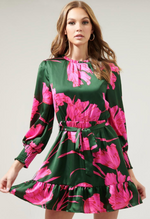 Eartha Floral Satin Ruffle Dress