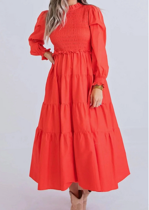 Solid Poplin Smock Tier Maxi Dress