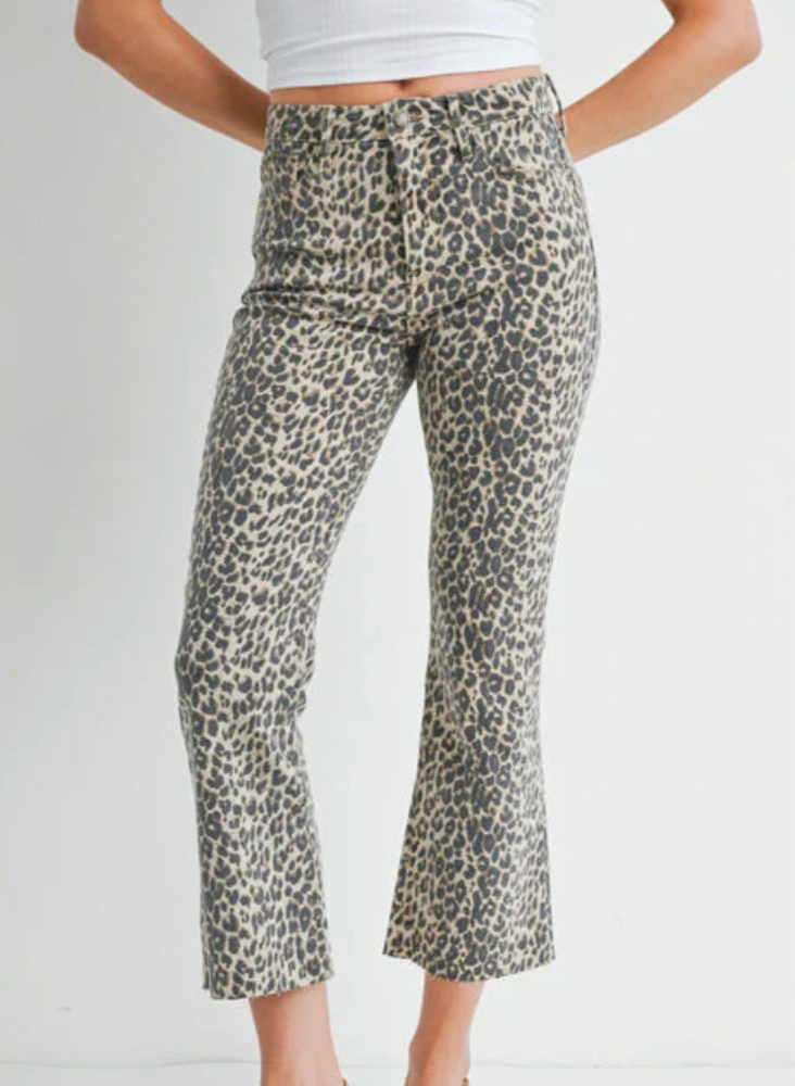 Leopard Crop Flare Jeans