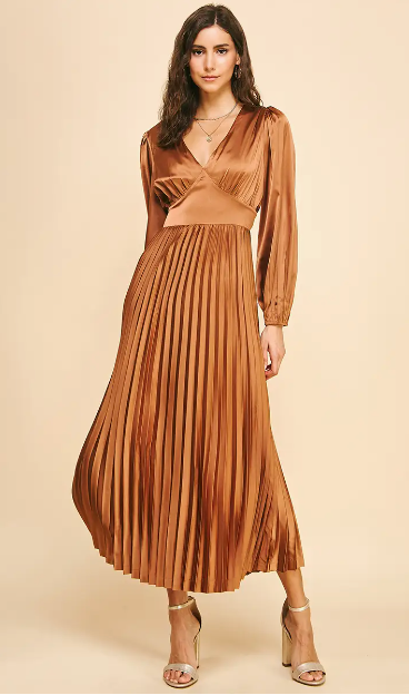 Satin Pleated Midi Dress