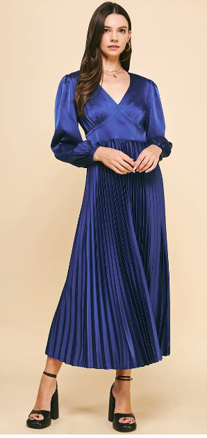 Satin Pleated Midi Dress