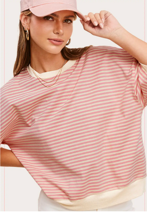 Oversized Stripe Crewneck 3/4 sleeve