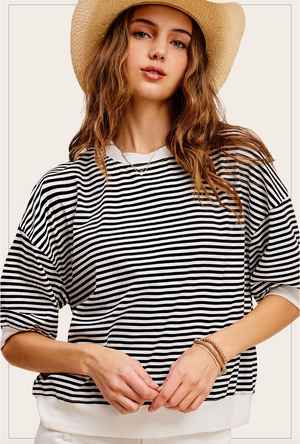 Oversized Stripe Crewneck 3/4 sleeve