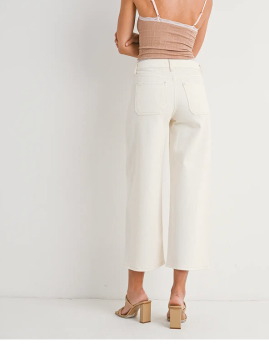 Off White High Rise Cropped Wide Leg