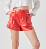 Red Faux Leather Shorts