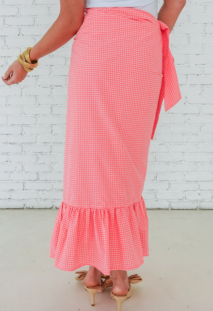 Whitney Wrap skirt - Gingham Neon Pink