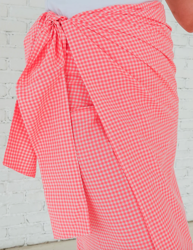 Whitney Wrap skirt - Gingham Neon Pink