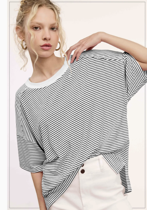 Basic Striped Drop Shoulder Tee