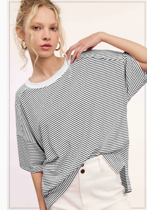 Basic Striped Drop Shoulder Tee