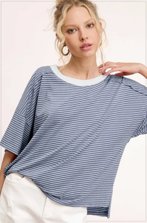 Basic Striped Drop Shoulder Tee