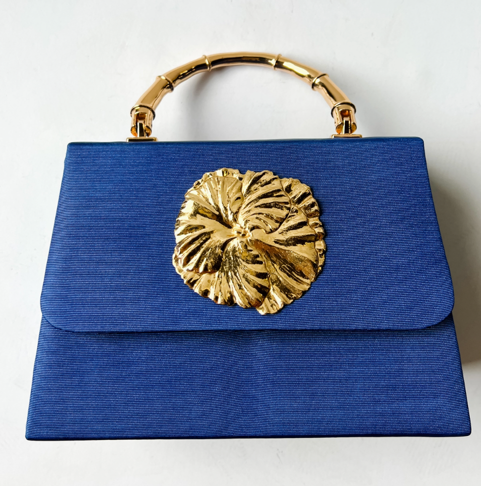 Navy Faille Lulu with Gold Bamboo Handle