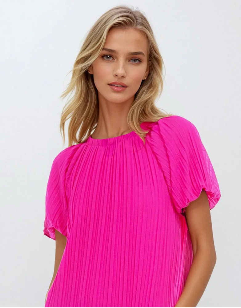 Bubble Sleeve Pleated Blouse
