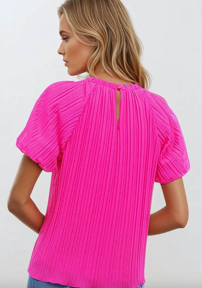 Bubble Sleeve Pleated Blouse