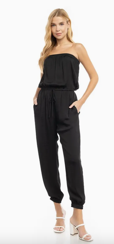 Strapless Elastic Banded Jumpsuit- Black