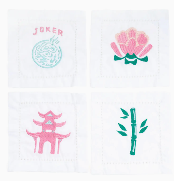 Mahjong Embroidered Cocktail Napkin Set