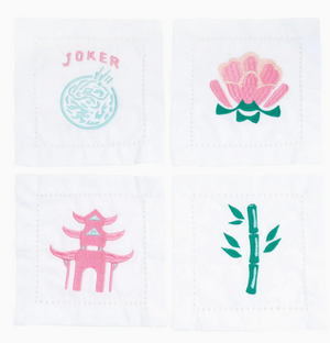 Mahjong Embroidered Cocktail Napkin Set