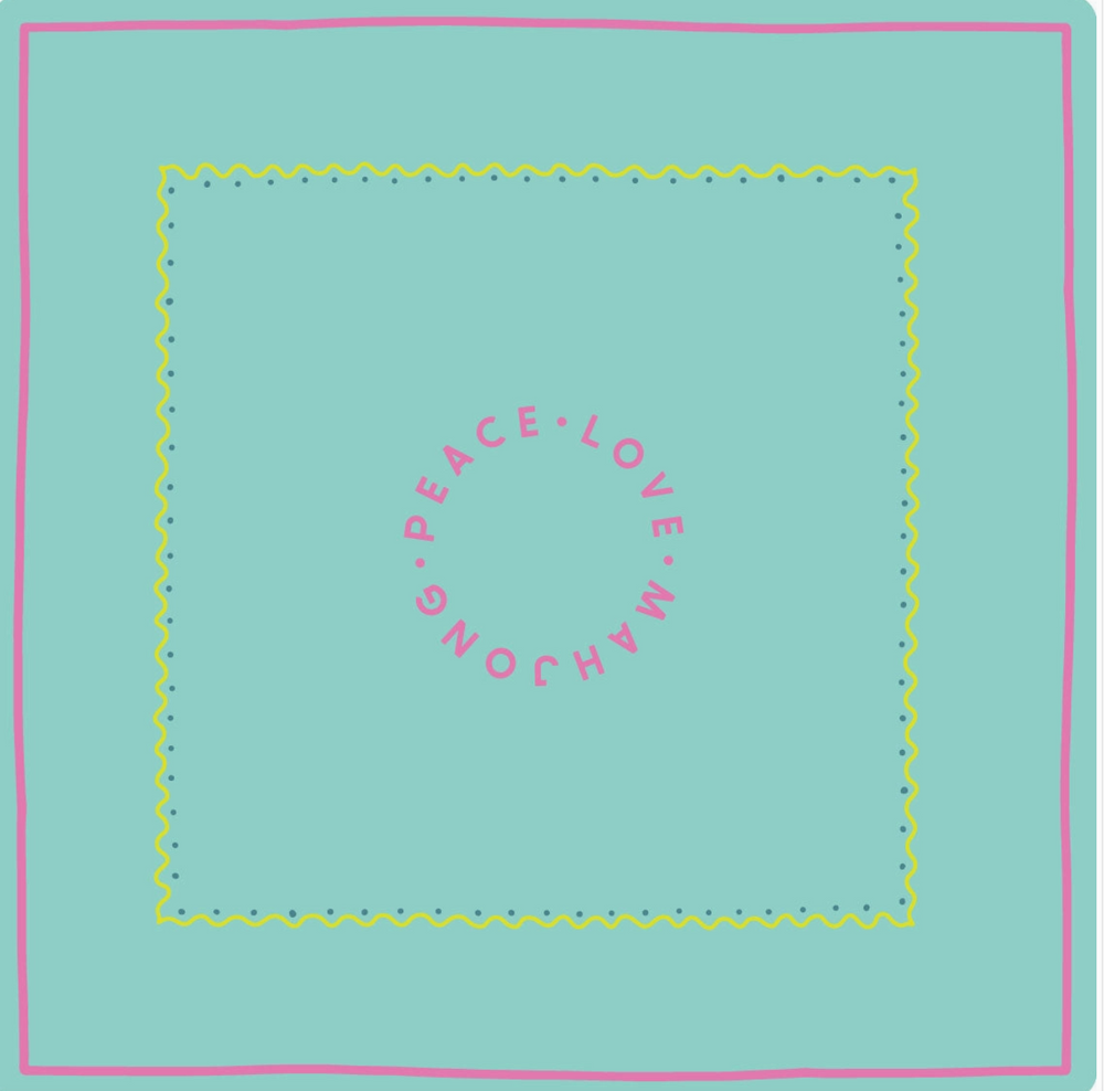 Mahjong Mat- Light Aqua w/ Yellow & Pink