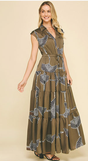 Fall Bird Tiered Maxi dress