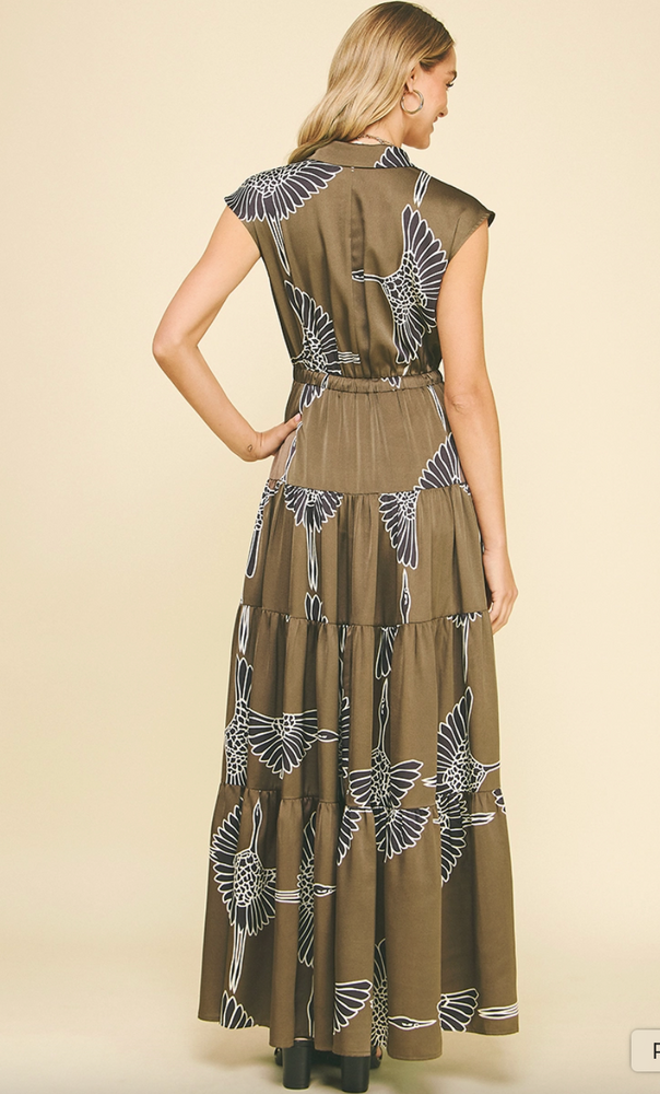 Fall Bird Tiered Maxi dress