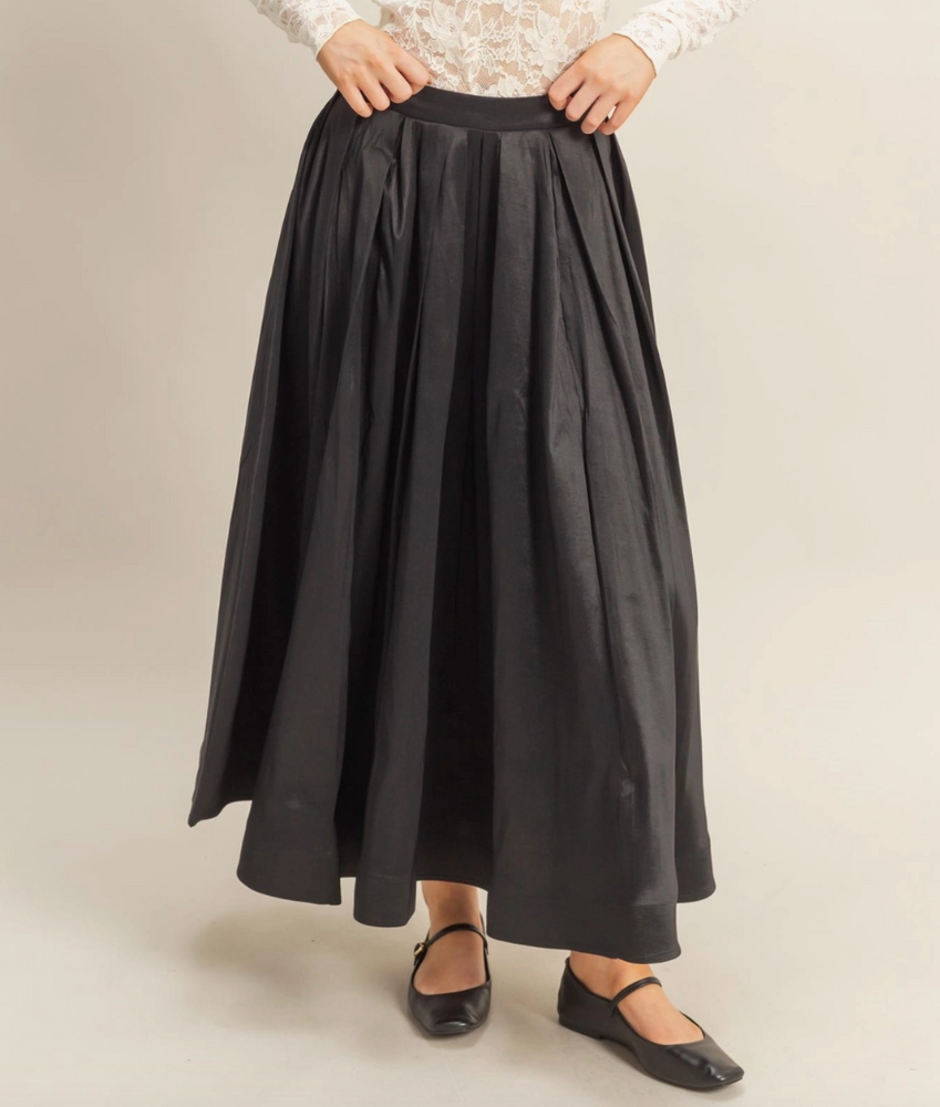 Classic Pleated A-Line Midi Full Skirt