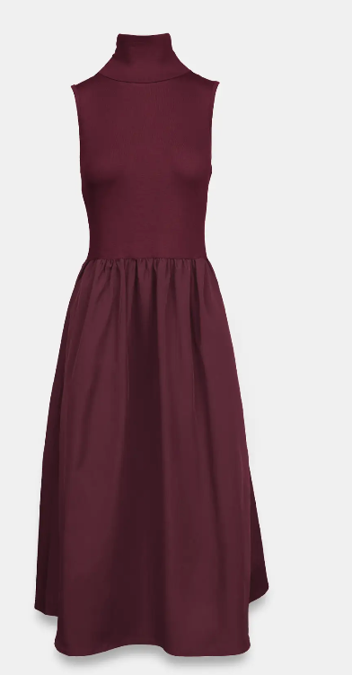 Sleeveless Mock Neck Midi Dress- Plum