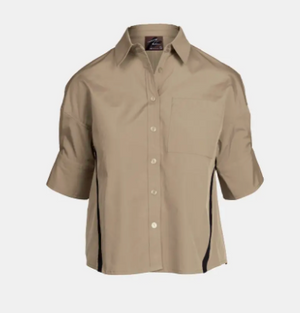 Boxy Half Sleeve Blouse with Stripe Accents