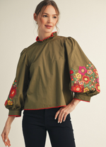 Olive Floral Top