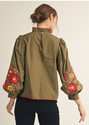 Olive Floral Top