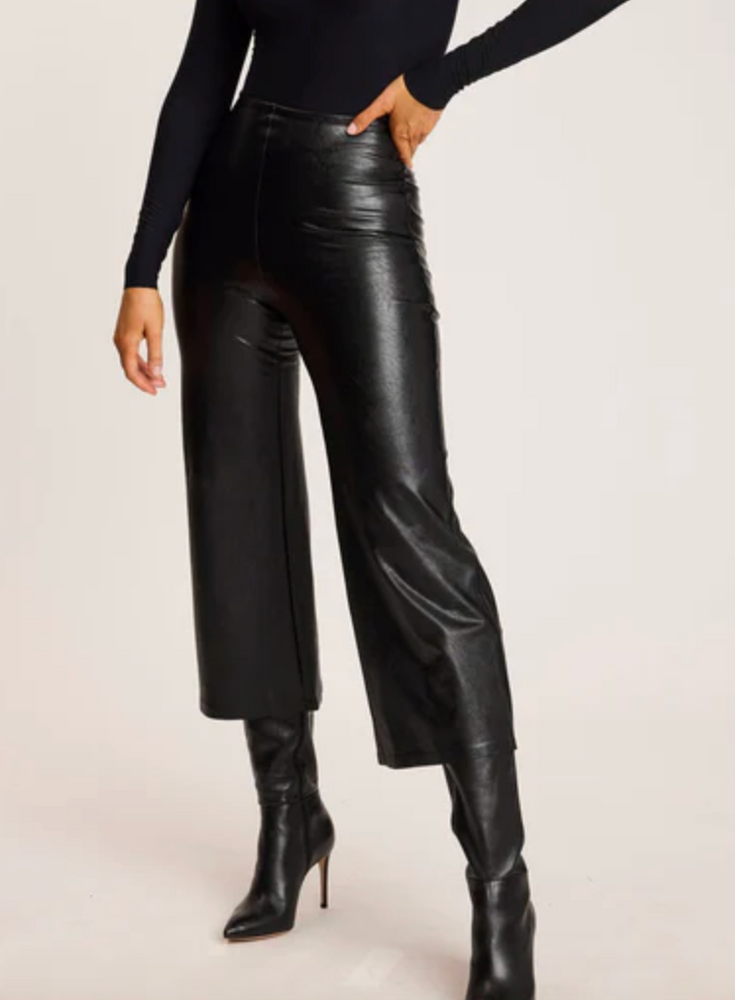 Faux Leather Cropped Wide Leg- Black