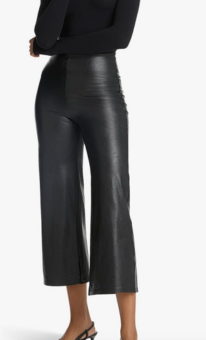 Faux Leather Cropped Wide Leg- Black