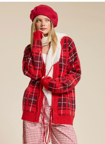 Plaid Front Tie Cardigan