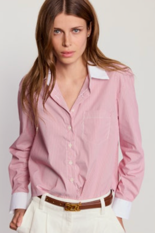 The LS Boxy Crop- Red w/ White Collar