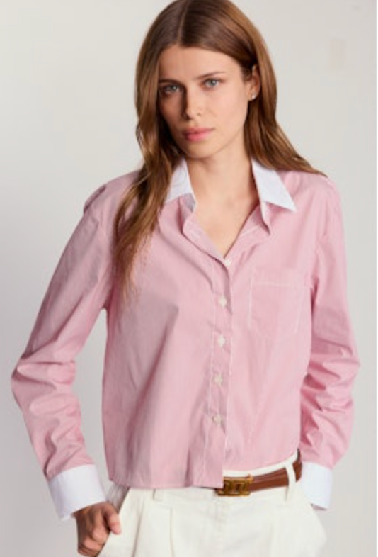 The LS Boxy Crop- Red w/ White Collar