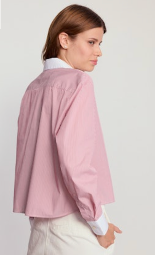 The LS Boxy Crop- Red w/ White Collar