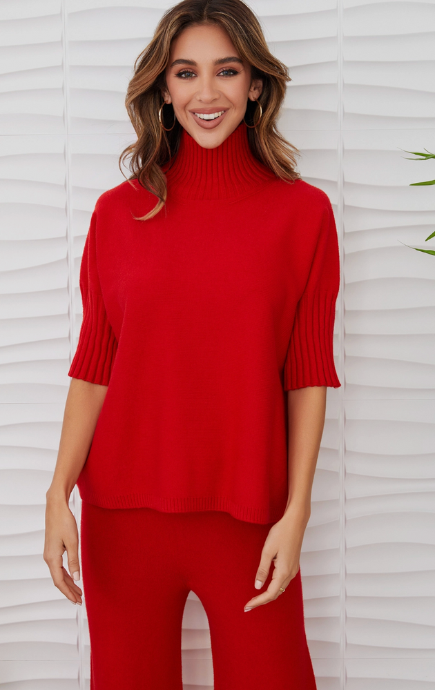 Rib Contrast Turtleneck