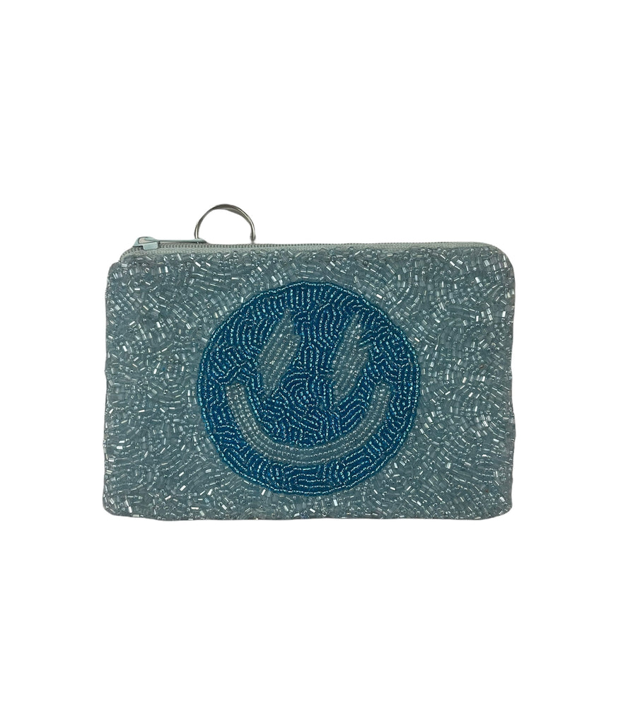 Beaded Coin Purse - Blue Smiley