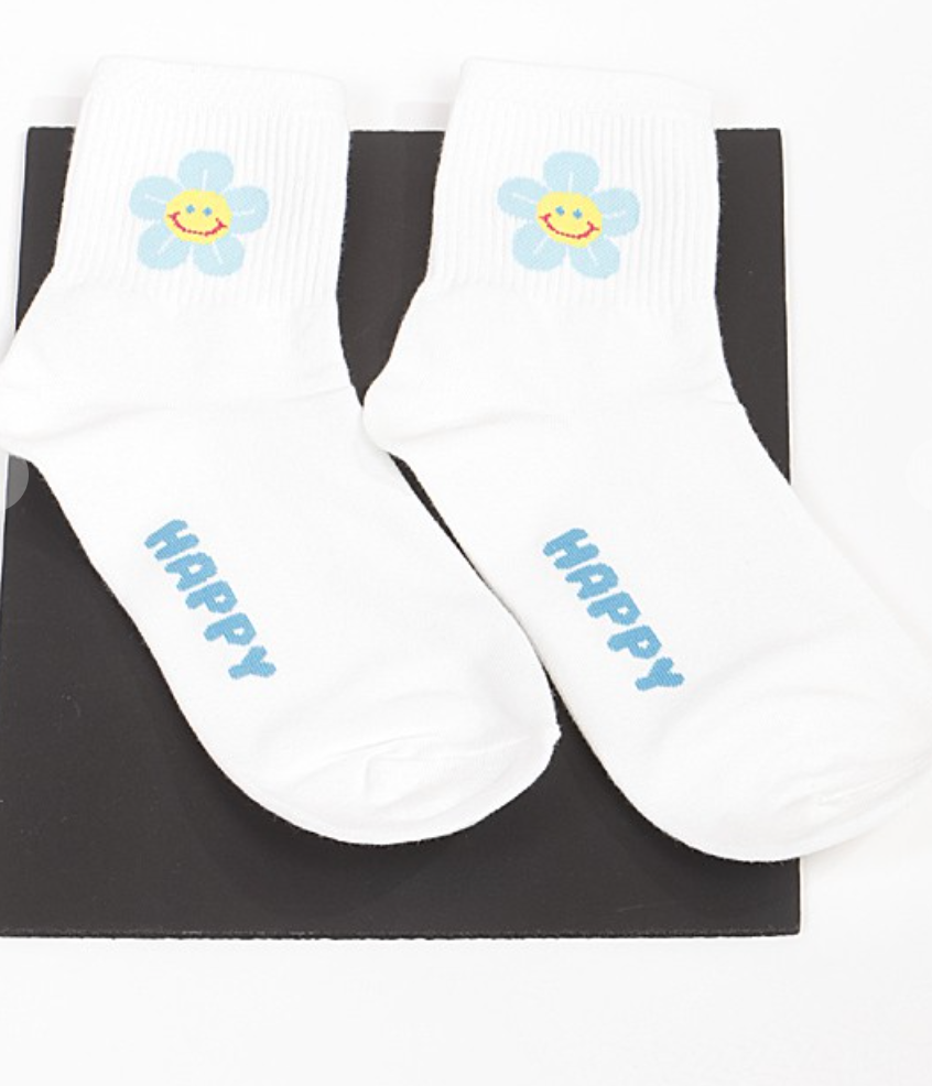 Flower Smile Crew Socks - Blue