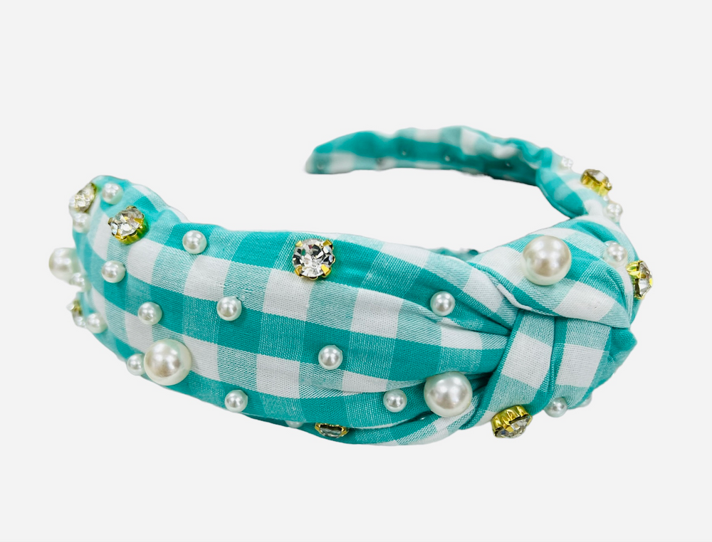 Teal Gingham Headband