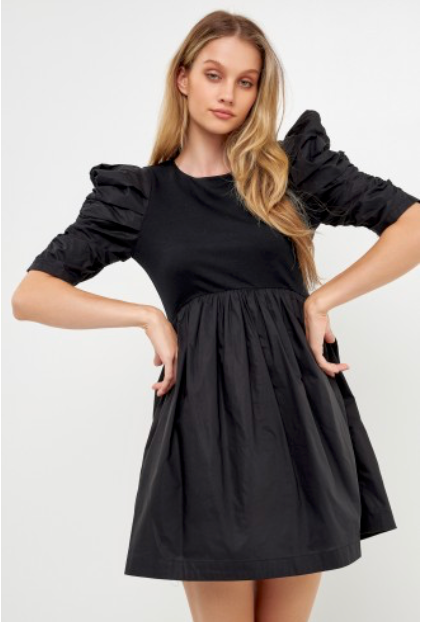 Pleated Mini Dress - Black