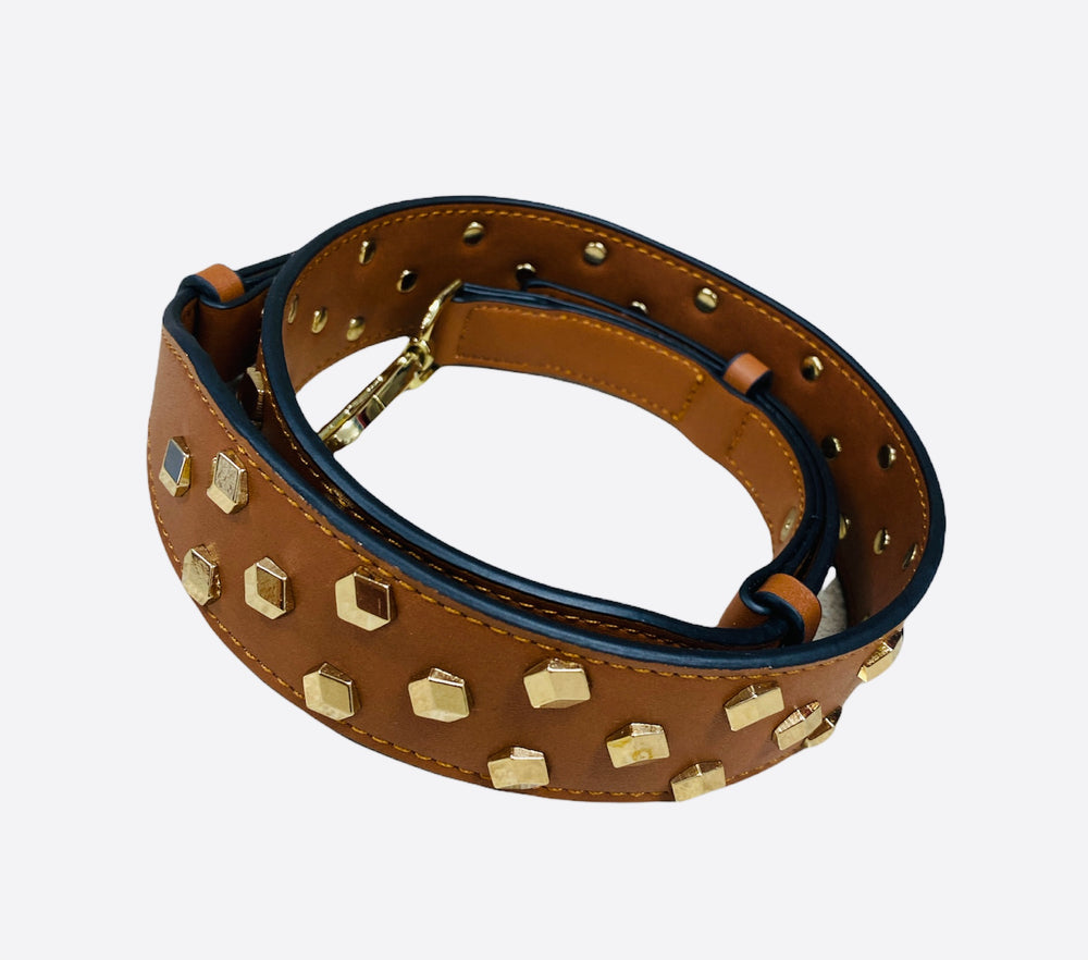 Rivets in Gold Purse Strap - Saddle