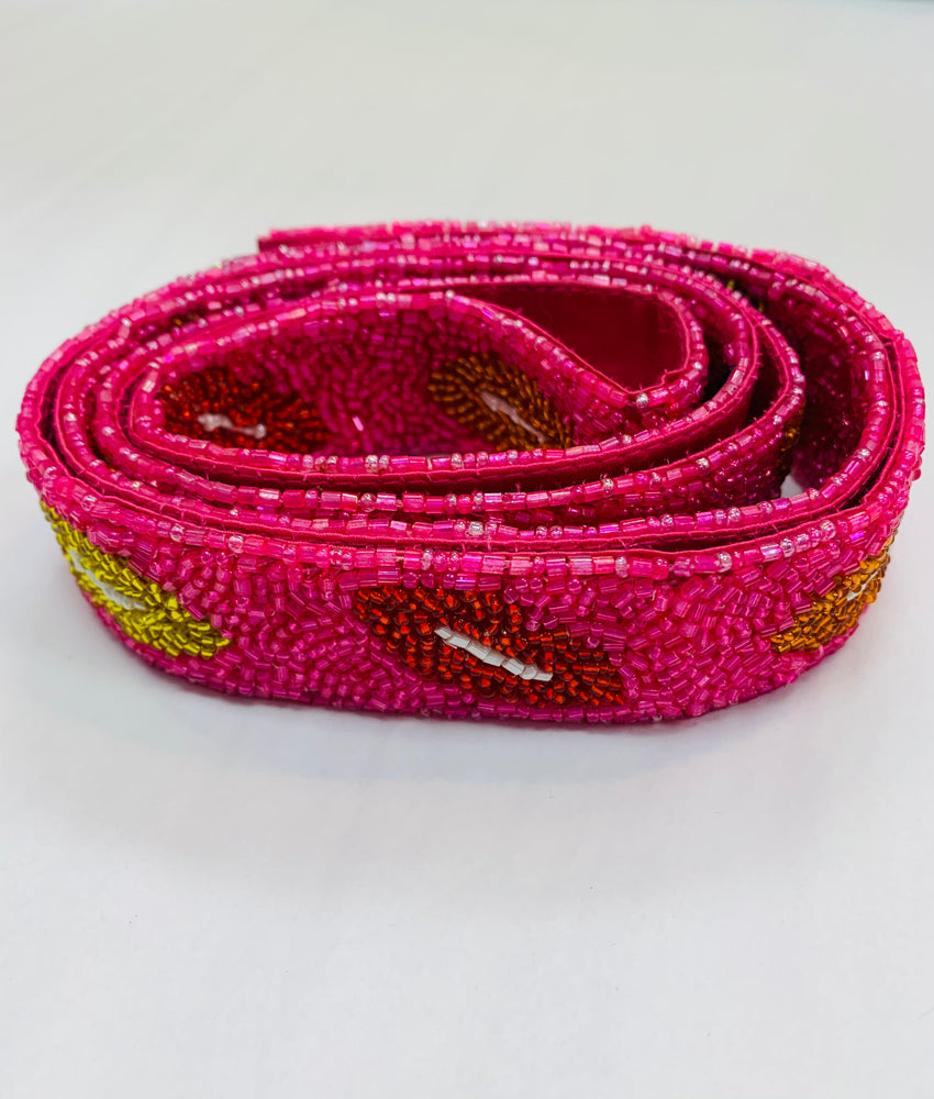 Beaded Purse Strap - Pink with Multi Lips