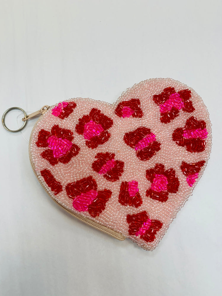Beaded Coin Purse - Pink and Red Leopard